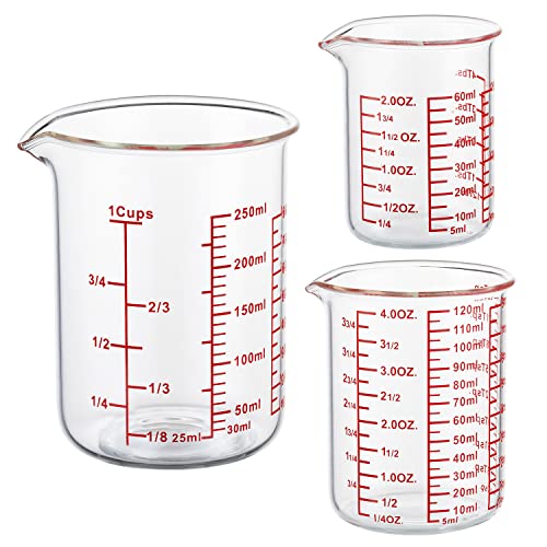 High Borosilicate Glass Measuring Cup Set-V-Shaped Spout，Includes 60ml(2OZ), 120ml(4OZ), and 250ml(8OZ) Glass Measuring Beaker for Kitchen or Restaurant, Easy to Read