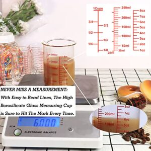 High Borosilicate Glass Measuring Cup Set-V-Shaped Spout，Includes 60ml(2OZ), 120ml(4OZ), and 250ml(8OZ) Glass Measuring Beaker for Kitchen or Restaurant, Easy to Read