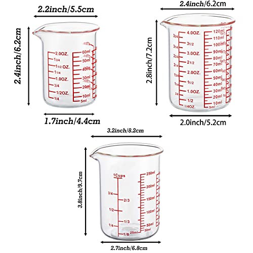 High Borosilicate Glass Measuring Cup Set-V-Shaped Spout，Includes 60ml(2OZ), 120ml(4OZ), and 250ml(8OZ) Glass Measuring Beaker for Kitchen or Restaurant, Easy to Read