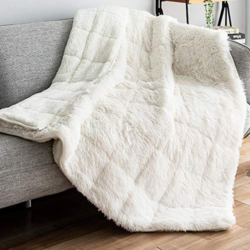 immtree Sherpa Weighted Blanket 20lbs for Adult, Fluffy Long Faux Fur Cozy Shaggy Plush Dual Sided Luxury Fuzzy Heavy Hug Blanket, Soft Bedding Blanket for Bed Sofa Couch 60 x 80 Inches, Cream White