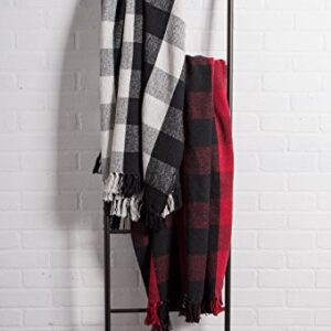 DII Buffalo Check Collection Rustic Farmhouse Throw Blanket with Tassles, 50x60, Black/White