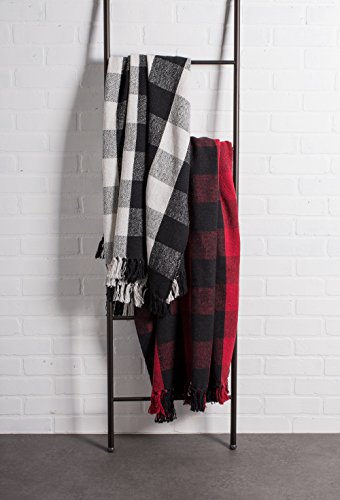 DII Buffalo Check Collection Rustic Farmhouse Throw Blanket with Tassles, 50x60, Black/White