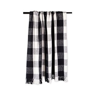 DII Buffalo Check Collection Rustic Farmhouse Throw Blanket with Tassles, 50x60, Black/White