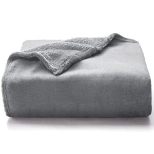 cozylux fleece blanket queen grey 90" x 90" - 300gsm super soft lightweight microfiber flannel blankets for travel camping chair and sofa, cozy luxury plush fuzzy bed blankets, gray