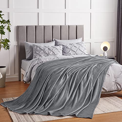 CozyLux Fleece Blanket Queen Grey 90" x 90" - 300GSM Super Soft Lightweight Microfiber Flannel Blankets for Travel Camping Chair and Sofa, Cozy Luxury Plush Fuzzy Bed Blankets, Gray
