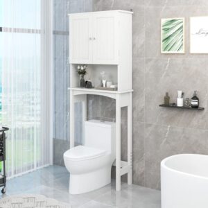 yone jx je over the toilet storage cabinet with 2 doors and shelf, 3-tier space saving organizer rack, stable freestanding above toilet stand, bathroom cabinet for bathroom, restroom, laundry, white