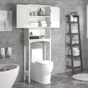 Yone jx je Over The Toilet Storage Cabinet with 2 Doors and Shelf, 3-Tier Space Saving Organizer Rack, Stable Freestanding Above Toilet Stand, Bathroom Cabinet for Bathroom, Restroom, Laundry, White