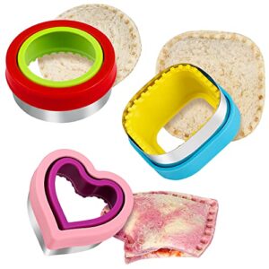 Sandwich Cutter and Sealer Set,3 Pcs Bread Decruster Sandwich Cutter Heart Circle Square Shapes Sandwich Decruster Press Mold DIY Cookie Cutter for Kids Boys Girls Lunch Bento Box