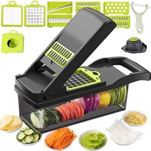 12 in 1 vegetable chopper, heavy duty mandoline slicer potato onion chopper food chopper veggie chopper with vegetable peeler, hand guard and container (black)