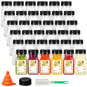bakhuk 36pcs 4oz mini plastic juice bottles with caps, empty reusable clear bulk beverage containers for juice, milk and other beverages