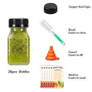 BAKHUK 36pcs 4oz Mini Plastic Juice Bottles with Caps, Empty Reusable Clear Bulk Beverage Containers for Juice, Milk and Other Beverages