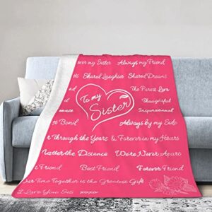 Fleece Pink Sisters Quote Blanket - Cozy Flannel Throw - Heartfelt Gift for Sisters & Best Friends