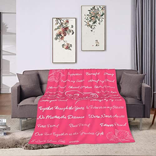 Fleece Pink Sisters Quote Blanket - Cozy Flannel Throw - Heartfelt Gift for Sisters & Best Friends