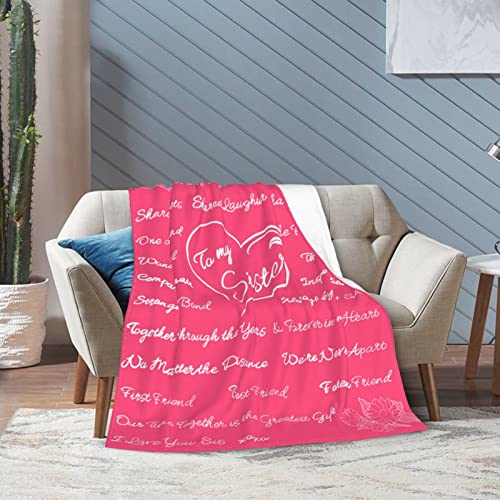 Fleece Pink Sisters Quote Blanket - Cozy Flannel Throw - Heartfelt Gift for Sisters & Best Friends