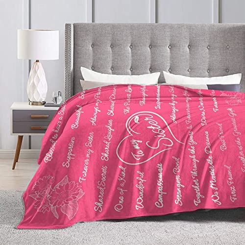 Fleece Pink Sisters Quote Blanket - Cozy Flannel Throw - Heartfelt Gift for Sisters & Best Friends