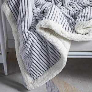 DISSA Sherpa Blanket Fleece Throw – 51x63, Grey & White – Soft, Plush, Fluffy, Fuzzy, Warm, Cozy, Thick – Perfect for Couch, Bed, Sofa, Chair - Reversible Throw Blanket