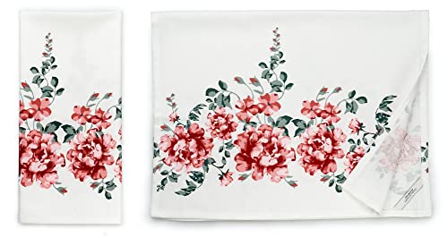 Perfect Present For Mothers, Ideal Mothers Kitchen Linen Set. Set Include Greeting Card, Bib Apron, Oven Mitt, Pot Holder, Kitchen Towel. Beautiful Flower Design, 100 Percent Cotton.