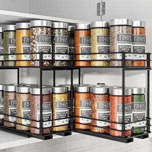 sakugi spice rack organizer for cabinet - 2-pack 2-tier pull out spice rack for kitchen cabinet, rustproof & durable spice cabinet organizer, spice organizer, 4.33''w x 10.23''d x 8.54''h