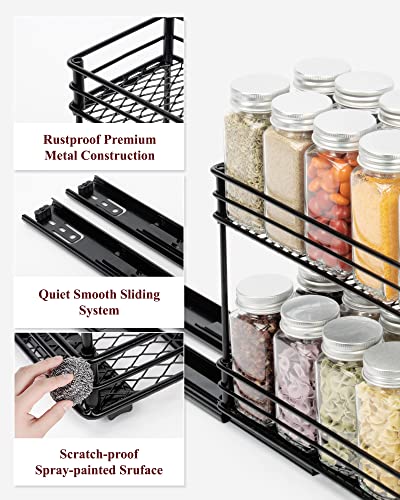 Sakugi Spice Rack Organizer for Cabinet - 2-Pack 2-Tier Pull Out Spice Rack for Kitchen Cabinet, Rustproof & Durable Spice Cabinet Organizer, Spice Organizer, 4.33''W x 10.23''D x 8.54''H