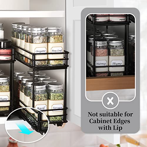Sakugi Spice Rack Organizer for Cabinet - 2-Pack 2-Tier Pull Out Spice Rack for Kitchen Cabinet, Rustproof & Durable Spice Cabinet Organizer, Spice Organizer, 4.33''W x 10.23''D x 8.54''H
