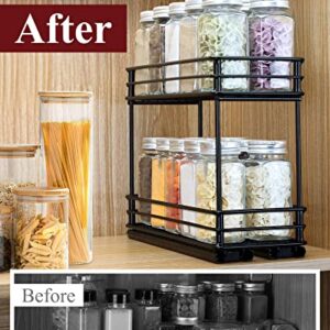 Sakugi Spice Rack Organizer for Cabinet - 2-Pack 2-Tier Pull Out Spice Rack for Kitchen Cabinet, Rustproof & Durable Spice Cabinet Organizer, Spice Organizer, 4.33''W x 10.23''D x 8.54''H