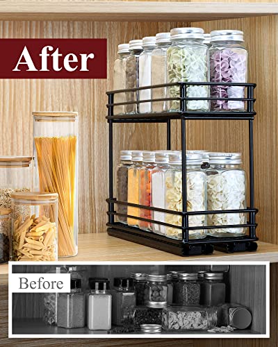 Sakugi Spice Rack Organizer for Cabinet - 2-Pack 2-Tier Pull Out Spice Rack for Kitchen Cabinet, Rustproof & Durable Spice Cabinet Organizer, Spice Organizer, 4.33''W x 10.23''D x 8.54''H