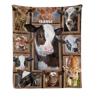 cuxweot custom blanket with name text personalized funny cow soft fleece throw blanket for gifts (50 x 60 inches)