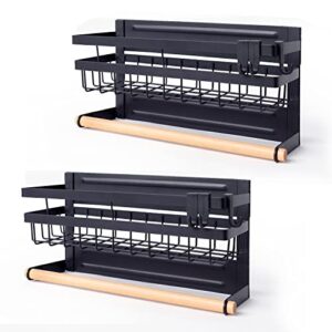 sleclean magnetic spice rack organizer for refrigerator, 2 pack, paper towel holder magnetic, kitchen magnetic shelf,13.4"x4.5"x7.1", black