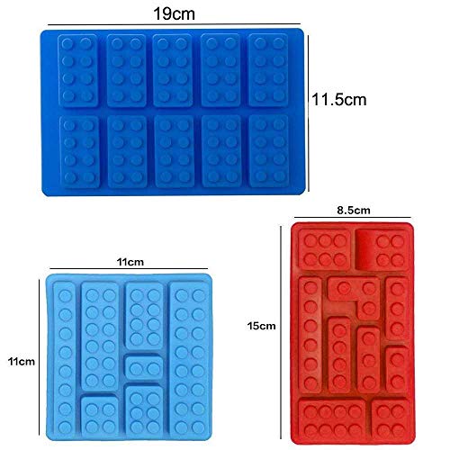 Block Non-Stick Ice Cube Tray Silicone Mold, Candy Moulds, Chocolate Moulds, for Kids Party's & Baking Building Block Themes & Cake Muffin Cupcake Gumdrop Jelly(Set of 3 pcs)