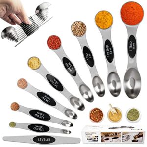 [9 Pack] Magnetic Measuring Spoons Set Dual Sided Measuring Scoop with Leveler Stainless Steel Measuring Spoons Kitchen Utensils Gadgets for Dry or Liquid Food