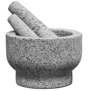 chefsofi extra large 8 inch 5 cup-capacity mortar and pestle set - one huge mortar and two pestels: 8.5 inch and 6.5 inch - unpolished heavy granite for enhanced performance and organic appearance