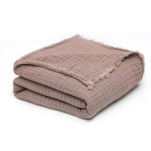 mary hatch coffee cotton throw blanket lightweight soft muslin blanket for adults baby 4 layers breathable gauze blanket for couch bed all season use,dark khaki 50" wx60 l