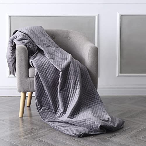 BlanQuil Quilted Weighted Blanket (Grey 15lb) W/Removable Cover, 47x74,