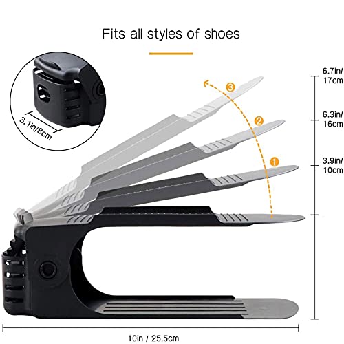 MaSYZBF Shoe Slots Organizer for Closet Organization, Shoe Stacker Can Save 50% of Space 3 Pack Adjustable, Double Layer Shoe Slot Stacker Organizer Holder for Closet,Grey