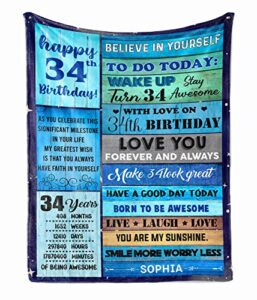 prezzy 34th birthday gifts for men throw blanket turning 34 year old birthday decorations personalized blankets vintage born in 1989 cozy soft fleece sherpa blanket birthday anniversary ideas gift