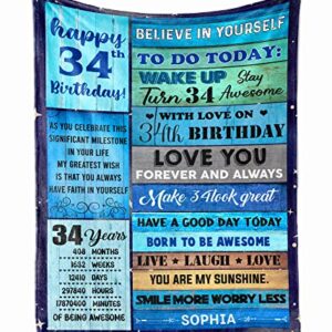 PREZZY 34th Birthday Gifts for Men Throw Blanket Turning 34 Year Old Birthday Decorations Personalized Blankets Vintage Born in 1989 Cozy Soft Fleece Sherpa Blanket Birthday Anniversary Ideas Gift