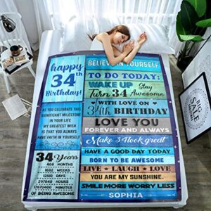 PREZZY 34th Birthday Gifts for Men Throw Blanket Turning 34 Year Old Birthday Decorations Personalized Blankets Vintage Born in 1989 Cozy Soft Fleece Sherpa Blanket Birthday Anniversary Ideas Gift