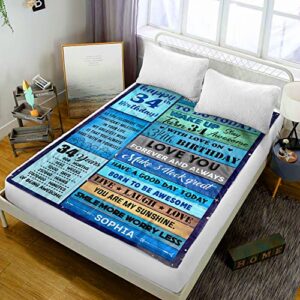 PREZZY 34th Birthday Gifts for Men Throw Blanket Turning 34 Year Old Birthday Decorations Personalized Blankets Vintage Born in 1989 Cozy Soft Fleece Sherpa Blanket Birthday Anniversary Ideas Gift