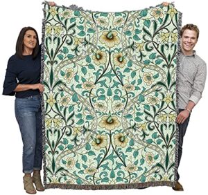 pure country weavers william morris daffodil meadow blanket - arts & crafts - gift tapestry throw woven from cotton - made in the usa (72x54)