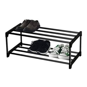 xianglv shoe rack, 2-layer shoe rack small, can hold 6 pairs of shoes, shoe shelf storage organizer,anti-rust coating, suitable for dormitory, rental house, balcony, stacking up (2 tier), black