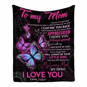 personalized custom name message blanket to my mom from daughter, my loving mom, my hero i love you, soft throw blanket 30 x 40 inches