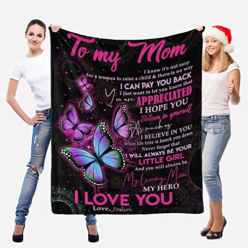 Personalized Custom Name Message Blanket to My Mom from Daughter, My Loving Mom, My Hero I Love You, Soft Throw Blanket 30 x 40 Inches