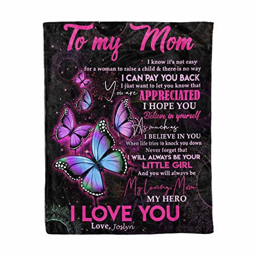 Personalized Custom Name Message Blanket to My Mom from Daughter, My Loving Mom, My Hero I Love You, Soft Throw Blanket 30 x 40 Inches