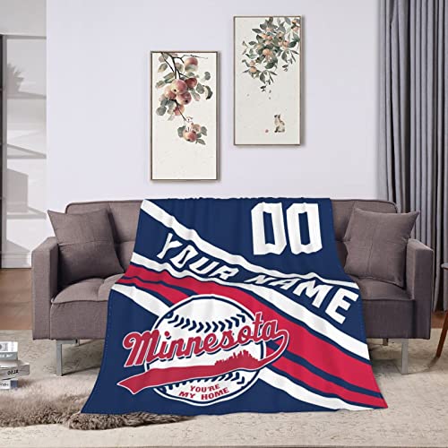 Wream Custom Blanket for Bed Fans Gift Baseball City Name and Number Winter Summer Fleece Throw Blankets Personalized, 40'x50', 50'x60', 60'x80', Optional【40x50】【50x60】【 60x80】inch