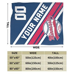 Wream Custom Blanket for Bed Fans Gift Baseball City Name and Number Winter Summer Fleece Throw Blankets Personalized, 40'x50', 50'x60', 60'x80', Optional【40x50】【50x60】【 60x80】inch