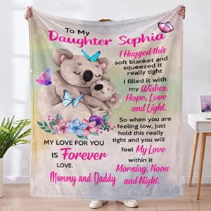 personalized to my daughter blanket from dad mom gifts for daughter blanket from father mother, to my daughter blanket from mom birthday gift throw blanket, christmas daughter gifts blanket koala
