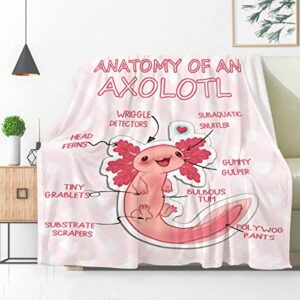 anatomy of an axolotl blanket throw, mexican salamander flannel fleece blanket perfect axolotl lover gift, lightweight soft animal blanket suit for sofa bed couch travel 40"x30" xs for pet