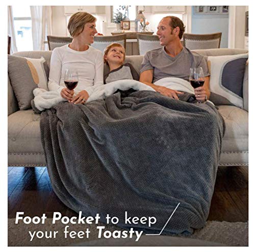 PediPocket XXL Patented Foot Pocket Blanket – Gorgeous Gunmetal – Extra Large 60” x 84” with 30” Deep Foot Pocket, Plush Fleece Blanket - Everyday Luxurious Comfort, Machine Washable, Great Gift Idea