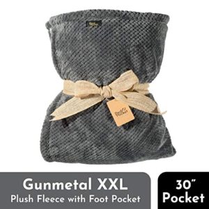 PediPocket XXL Patented Foot Pocket Blanket – Gorgeous Gunmetal – Extra Large 60” x 84” with 30” Deep Foot Pocket, Plush Fleece Blanket - Everyday Luxurious Comfort, Machine Washable, Great Gift Idea