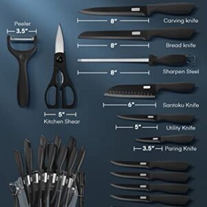 Knife Set, D.Perlla 16 Pieces Black Kitchen Knife Set with Acrylic Stand, High Carbon Stainless Steel, BO Oxidation Knife Block Set, No Rust, Non Slip Handle, Sharp Knife